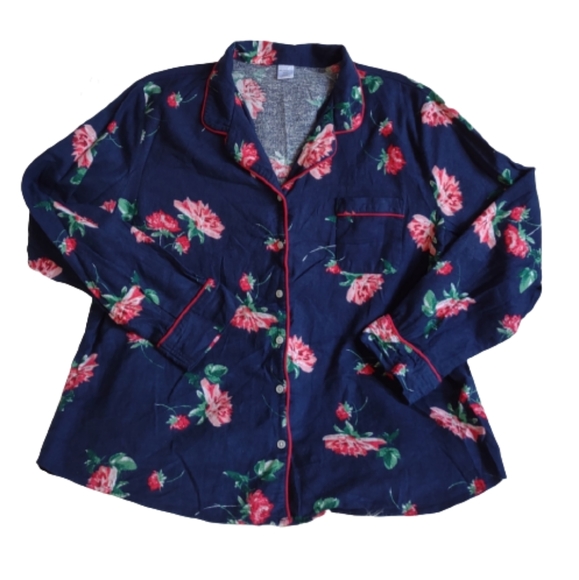 Liz Claiborne Other - LIZ CLAIBORNE Pajama Top XXL Navy Blue Rose Floral Romantic Print 2X